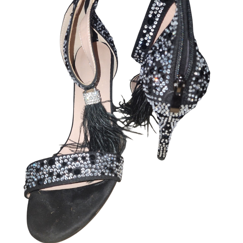 Elegant Black Sequin Women's Heels w/Feather Detailing. Perfect Stand Out Shoes